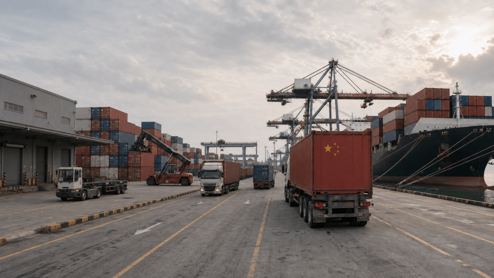 Textilproduktion und Containertransport zwischen China und Deutschland